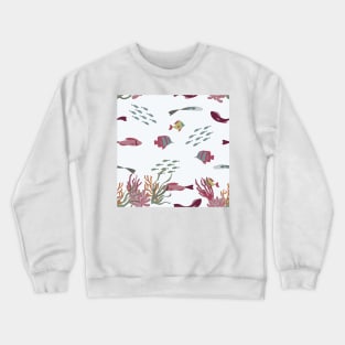 Fish, Coral, and Seaweed on Pale Blue Condensed Crewneck Sweatshirt